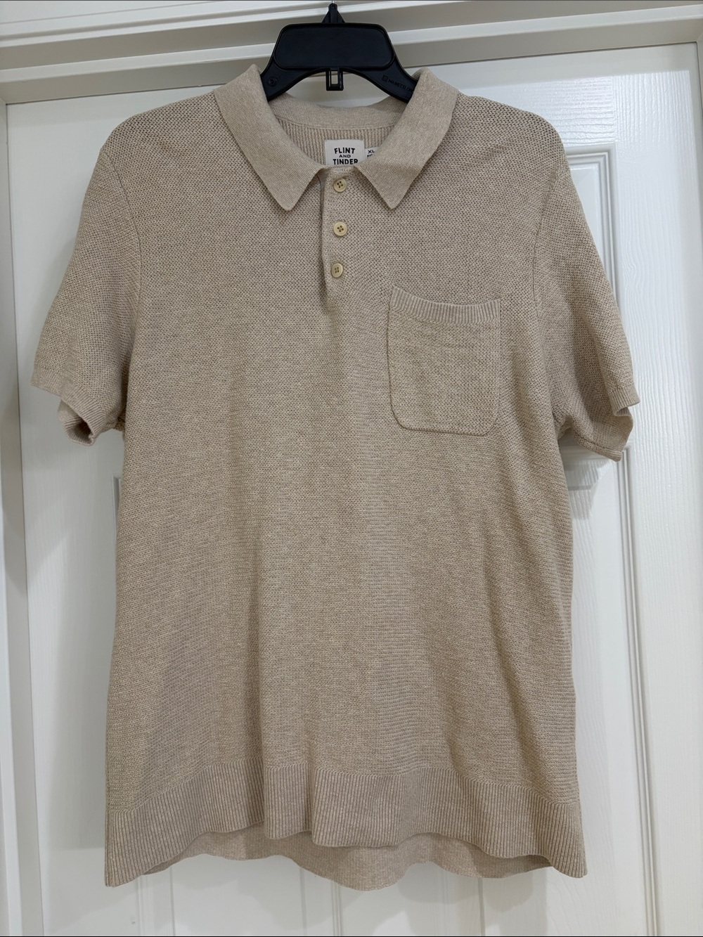 Men's Beige Knit Polo with Pocket